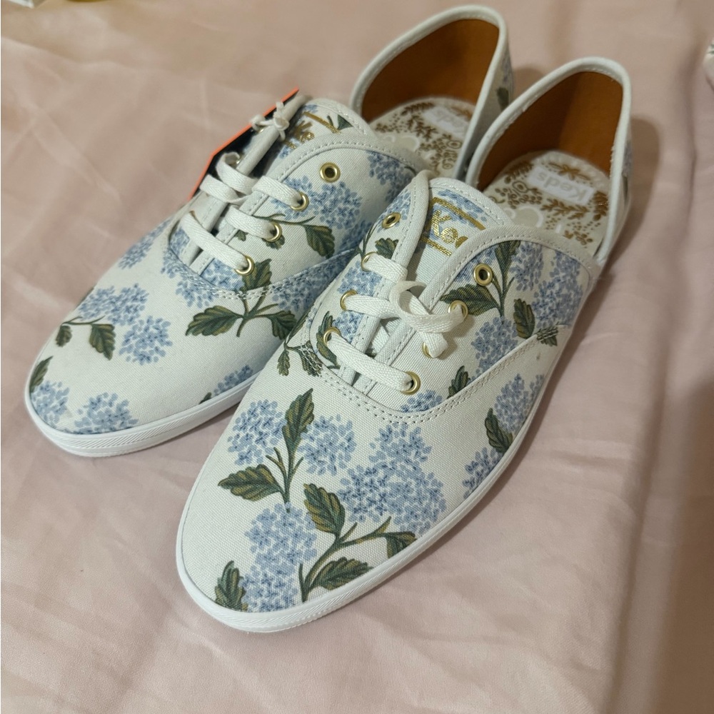 Keds White and Blue hydrangea sneakers